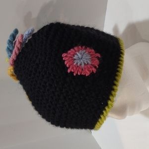 Nordstrom Wool Blend Black Multi Color Crochet Beanie Hat Winter Ski One Size
